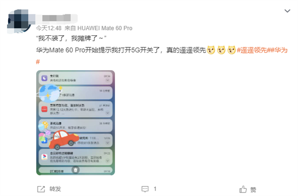 提示打开“5G开关“后 华为Mate 60系列发布136版更新：仍无5G标识