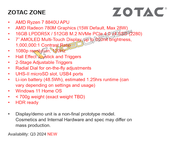 索泰首款掌机ZONE曝光：全球首发120Hz AMOLED！配锐龙7 8840U