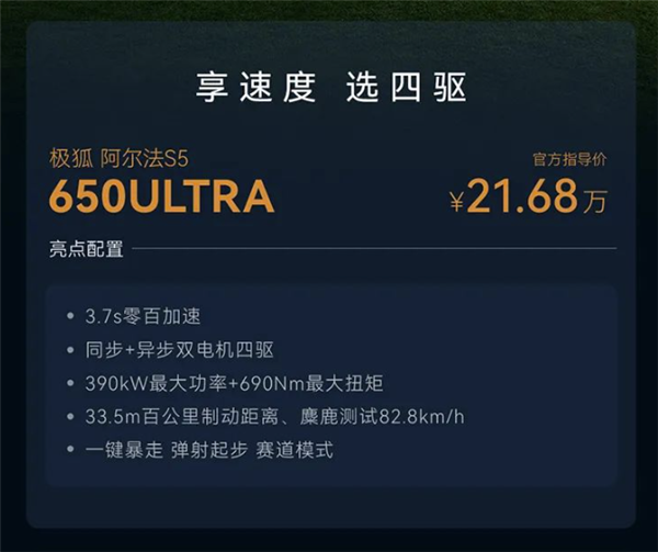 全球量产风阻低过小米SU7 极狐阿尔法S5上市：17.68万起